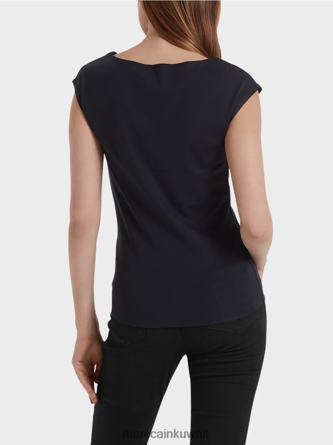 Marc Cain قمة أساسية مع خط عنق واسع LVN0D61477 ملابس منتصف الليل الأزرق