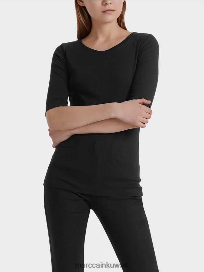 Marc Cain قميص بياقة دائرية وأكمام قصيرة LVN0D61480 ملابس أسود