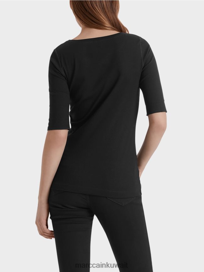 Marc Cain قميص بياقة دائرية وأكمام قصيرة LVN0D61480 ملابس أسود