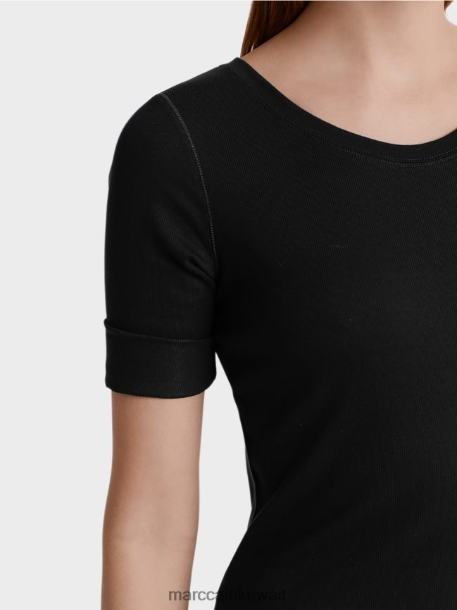 Marc Cain قميص بياقة دائرية وأكمام قصيرة LVN0D61480 ملابس أسود