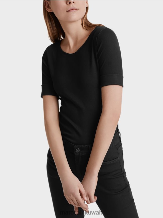 Marc Cain قميص بياقة دائرية وأكمام قصيرة LVN0D61480 ملابس أسود