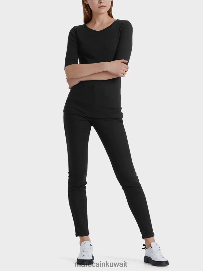 Marc Cain قميص بياقة دائرية وأكمام قصيرة LVN0D61480 ملابس أسود