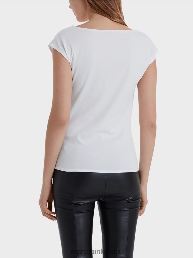 Marc Cain قمة أساسية مع خط عنق واسع LVN0D61486 ملابس أبيض