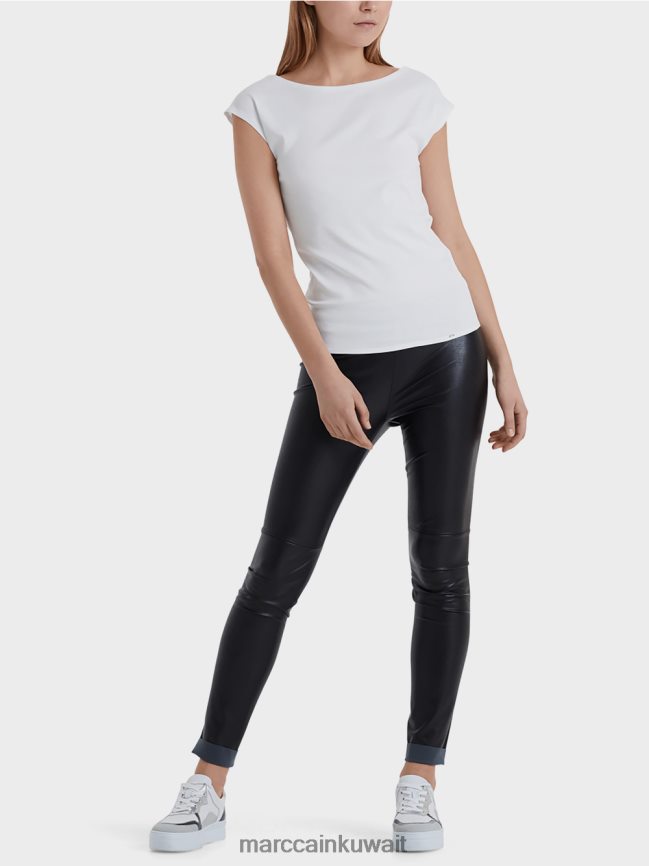 Marc Cain قمة أساسية مع خط عنق واسع LVN0D61486 ملابس أبيض