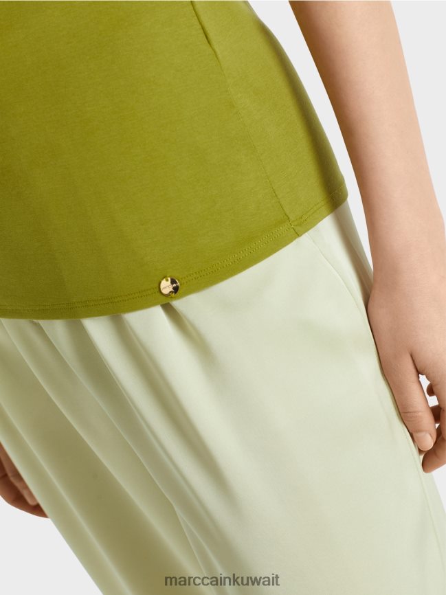 Marc Cain قميص قطني مطاطي LVN0D61487 ملابس زيتوني أخضر عميق