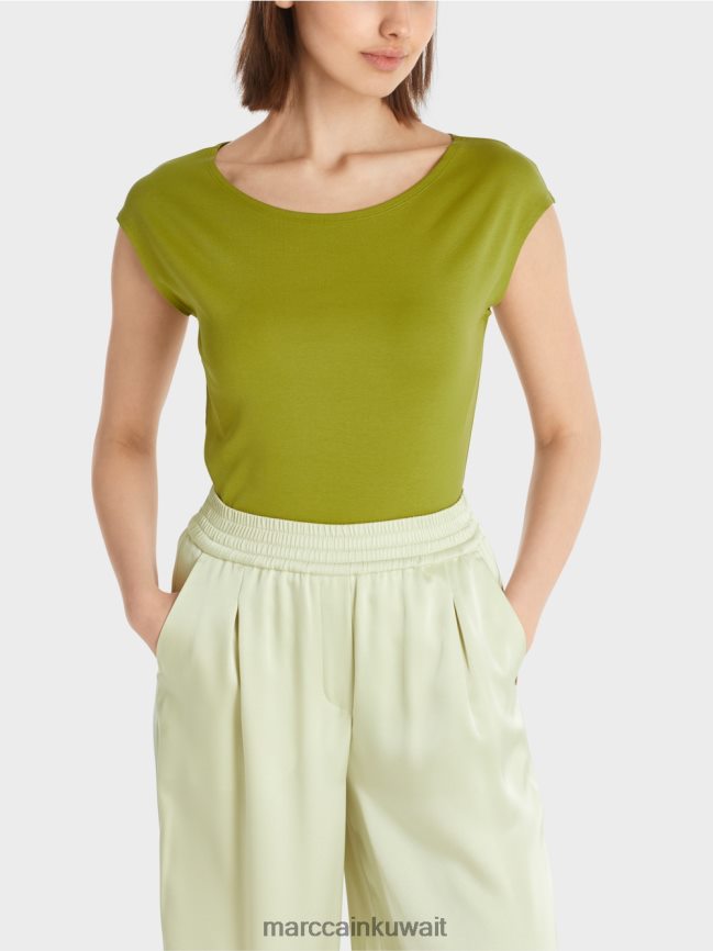 Marc Cain قميص قطني مطاطي LVN0D61487 ملابس زيتوني أخضر عميق