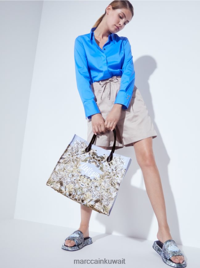 Marc Cain حمل حقيبة في نمط الأزهار LVN0D61533 ملحق مسحوق أزرق فاتح