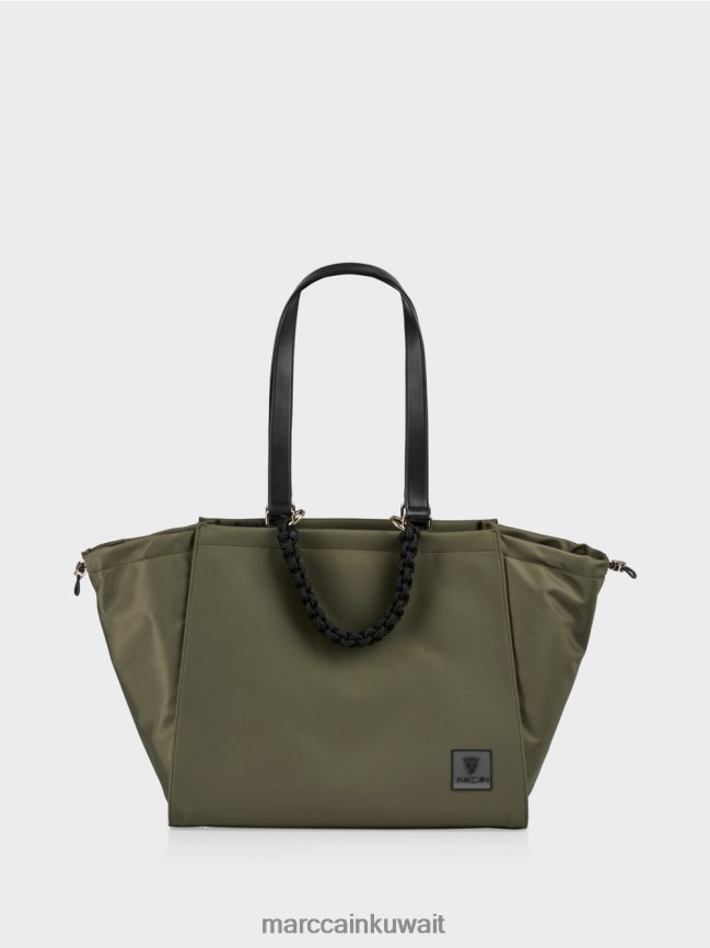 Marc Cain حقيبة بمقبض كروشيه "إعادة التفكير معًا". LVN0D61538 ملحق زيتون أصفر