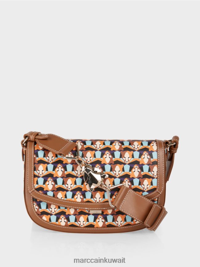 Marc Cain حقيبة كتف متكررة بنمط رأس النمر LVN0D61545 ملحق برتقالي واضح