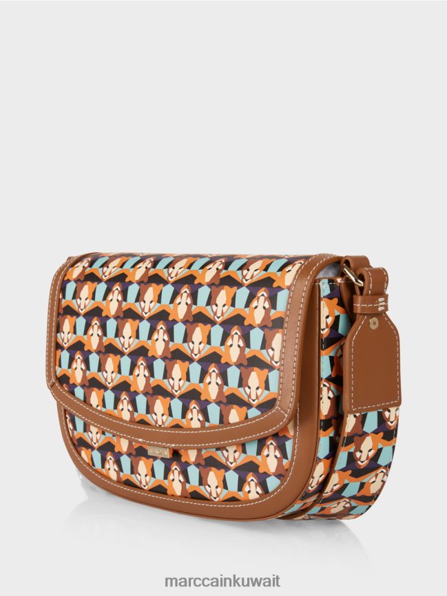 Marc Cain حقيبة كتف متكررة بنمط رأس النمر LVN0D61545 ملحق برتقالي واضح