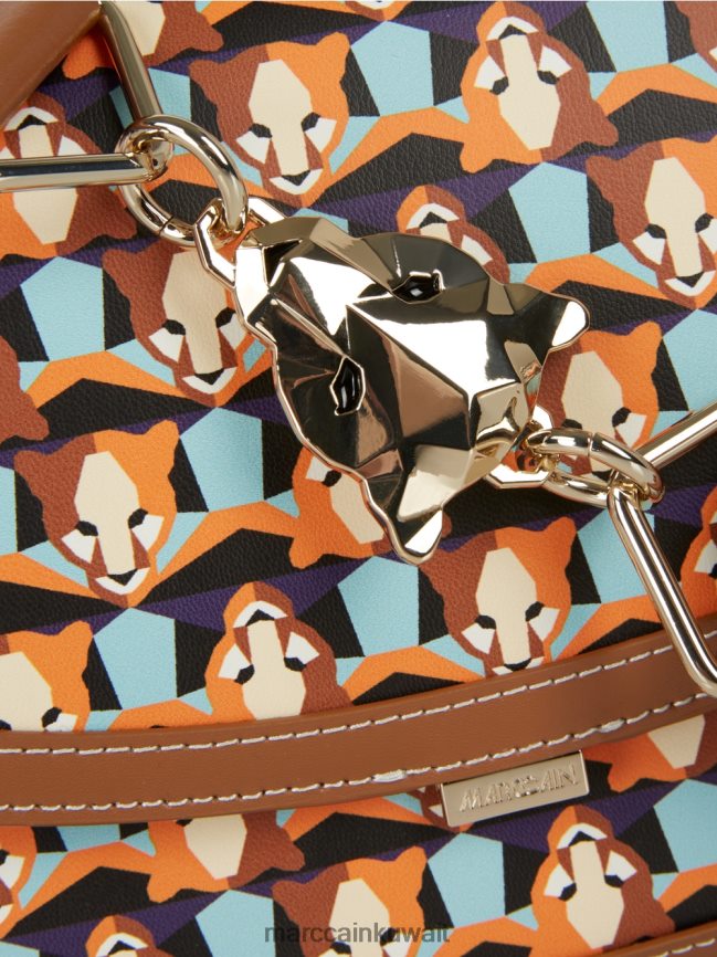 Marc Cain حقيبة كتف متكررة بنمط رأس النمر LVN0D61545 ملحق برتقالي واضح