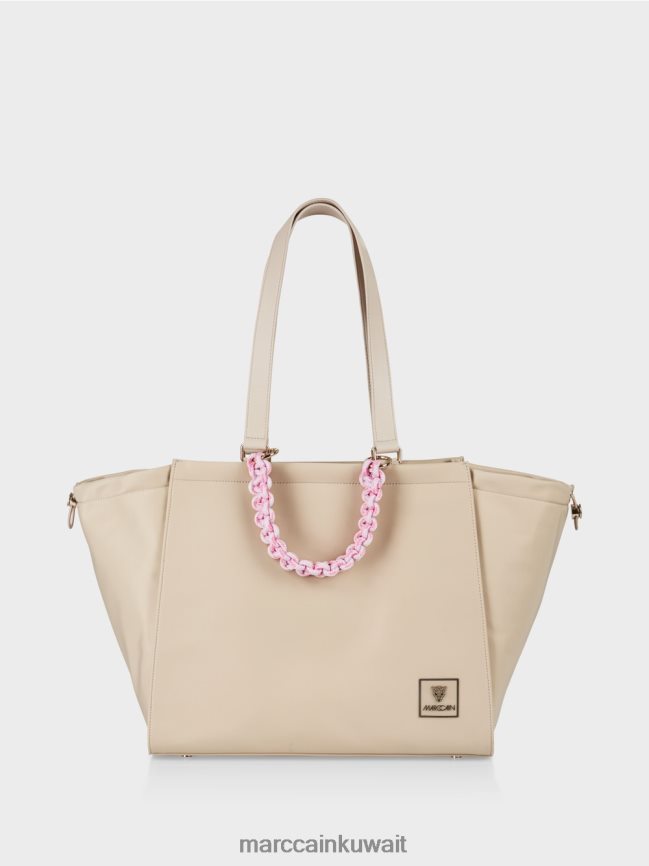 Marc Cain حقيبة بمقبض كروشيه "إعادة التفكير معًا". LVN0D61549 ملحق الرمال المبيضة