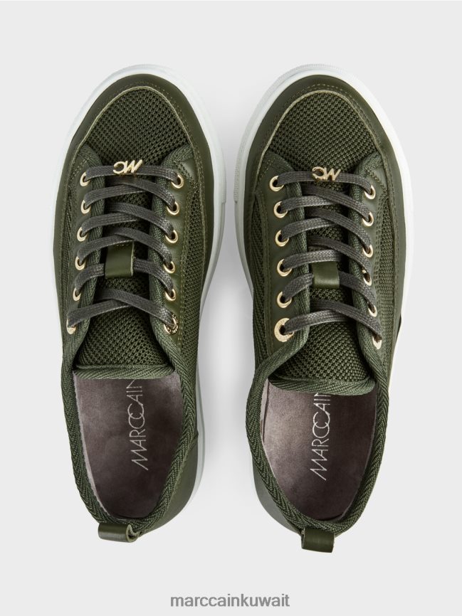 Marc Cain حذاء رياضي برباط مع تفاصيل جلدية LVN0D61602 أحذية زيتوني أخضر عميق
