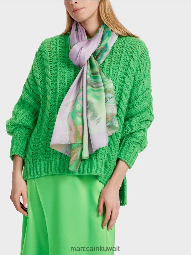 Marc Cain وشاح حريري رقيق بتصميم زهور LVN0D61665 ملحق الخزامى مشرق