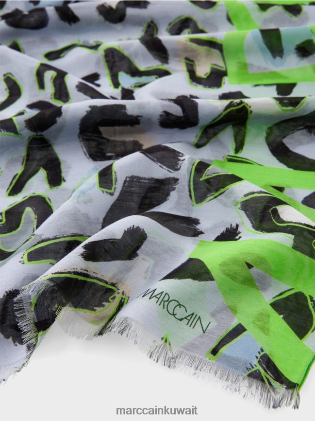 Marc Cain وشاح بتصميم مستوحى من الكتابة على الجدران LVN0D61689 ملحق مسحوق ناعم أزرق