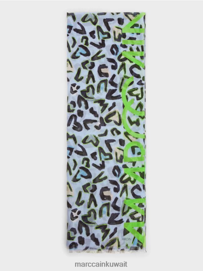 Marc Cain وشاح بتصميم مستوحى من الكتابة على الجدران LVN0D61689 ملحق مسحوق ناعم أزرق