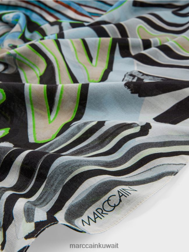 Marc Cain وشاح مع طباعة الكولاج LVN0D61692 ملحق مسحوق ناعم أزرق