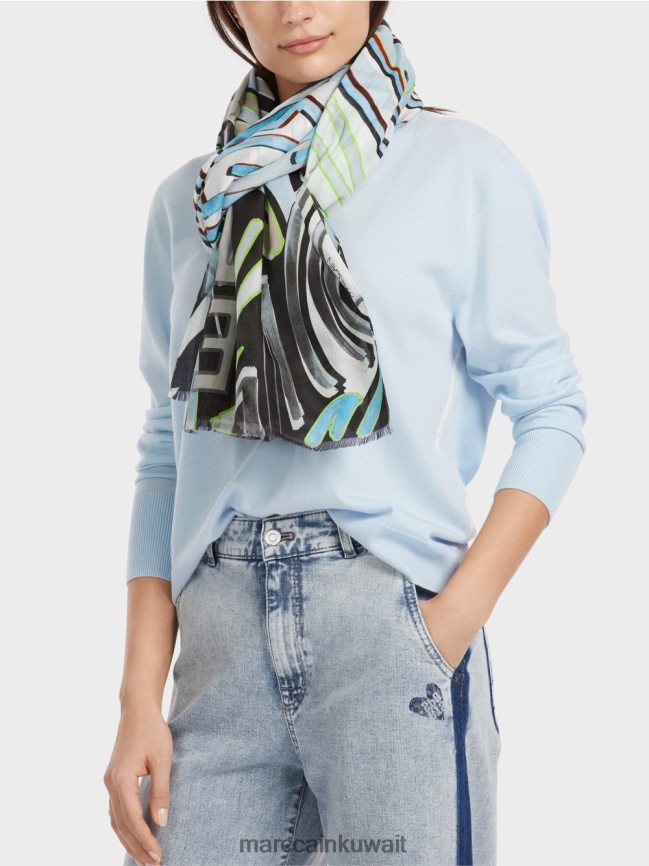 Marc Cain وشاح مع طباعة الكولاج LVN0D61692 ملحق مسحوق ناعم أزرق