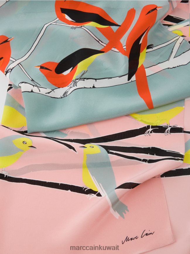 Marc Cain وشاح حريري بتصميم طائر LVN0D61706 ملحق السماء الزرقاء الداكنة