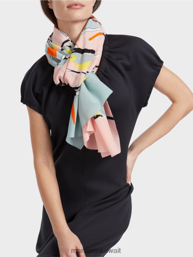 Marc Cain وشاح حريري بتصميم طائر LVN0D61706 ملحق السماء الزرقاء الداكنة