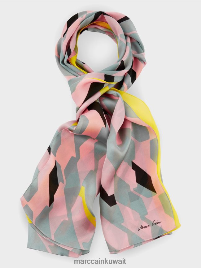 Marc Cain وشاح من الحرير مع التصميم الجرافيكي LVN0D61707 ملحق السماء الزرقاء الداكنة