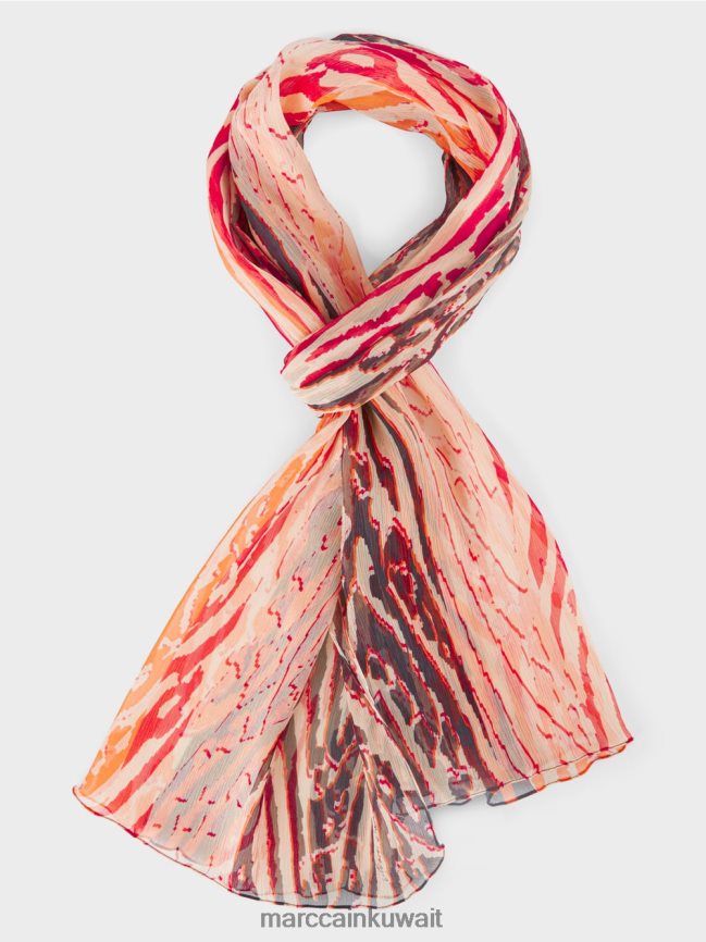Marc Cain وشاح حريري بطبعة فرو حيواني LVN0D61712 ملحق كريمة