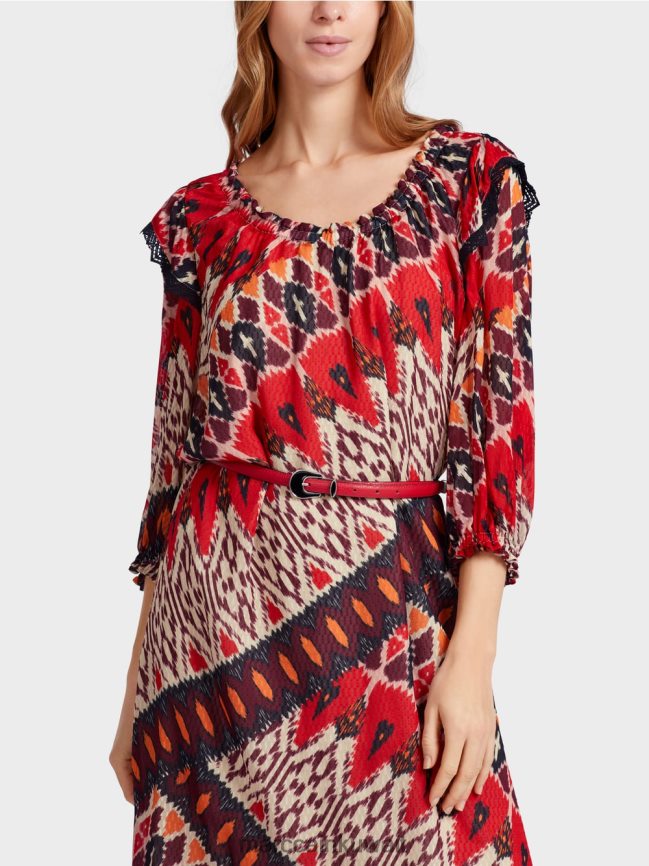 Marc Cain حزام الورك في جلد البقر LVN0D61714 ملحق أحمر عميق