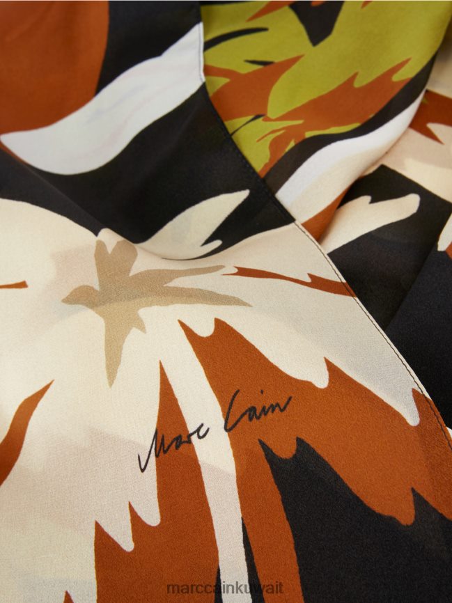 Marc Cain وشاح حريري بطبعة استوائية LVN0D61723 ملحق زيتوني أخضر عميق