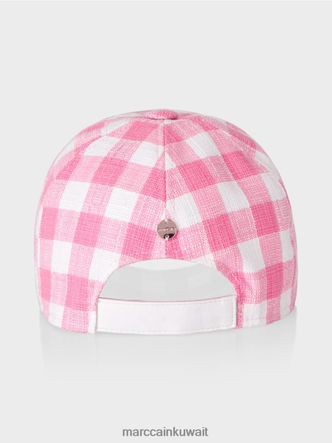 Marc Cain قبعة مع الشيكات فيشي LVN0D61731 ملحق وردي مشرق