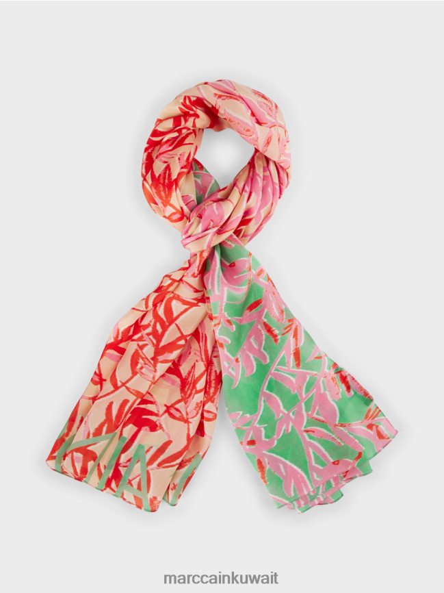 Marc Cain وشاح حريري أنيق بنمط الأزهار LVN0D61736 ملحق اليشم مشرق