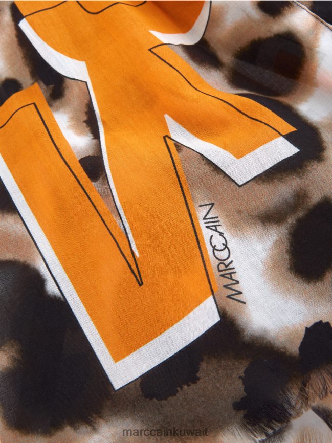 Marc Cain وشاح النمر الصيفي LVN0D61741 ملحق قهوة خفيفة