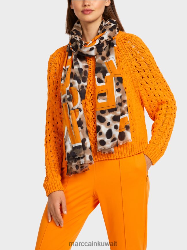 Marc Cain وشاح النمر الصيفي LVN0D61741 ملحق قهوة خفيفة