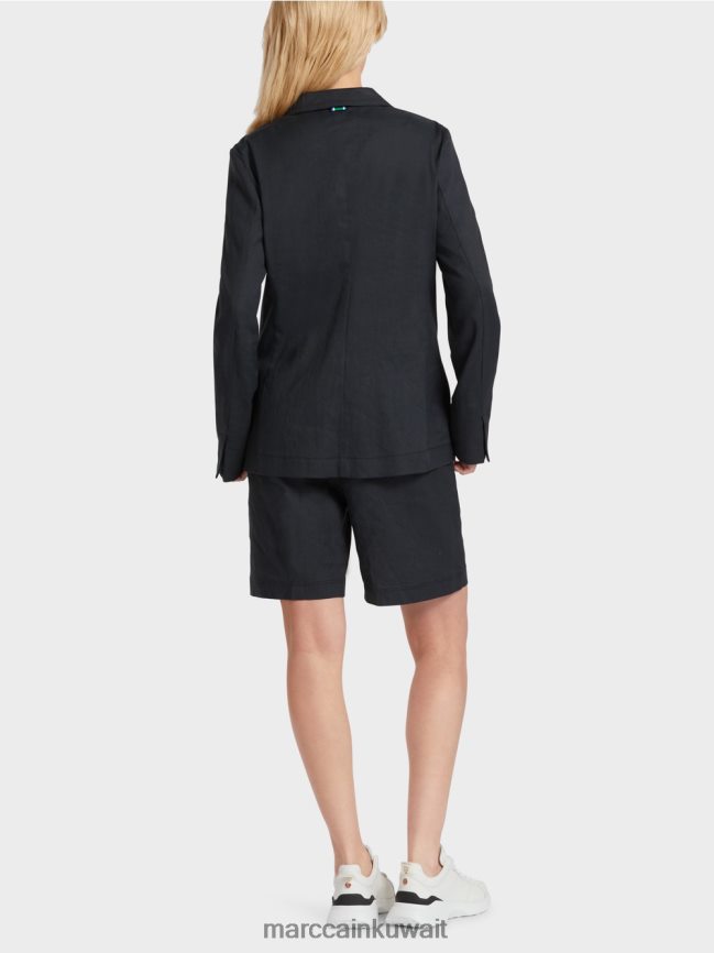 Marc Cain سترة معانقة الشكل مع الكتان LVN0D6179 ملابس منتصف الليل الأزرق