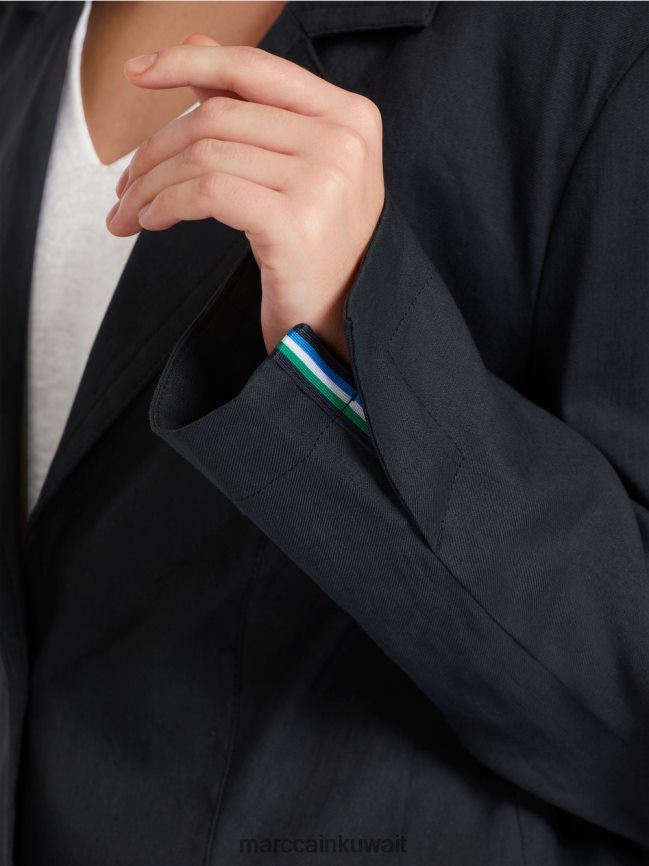 Marc Cain سترة معانقة الشكل مع الكتان LVN0D6179 ملابس منتصف الليل الأزرق