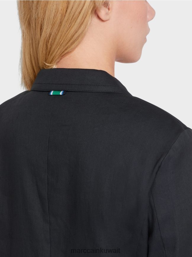 Marc Cain سترة معانقة الشكل مع الكتان LVN0D6179 ملابس منتصف الليل الأزرق