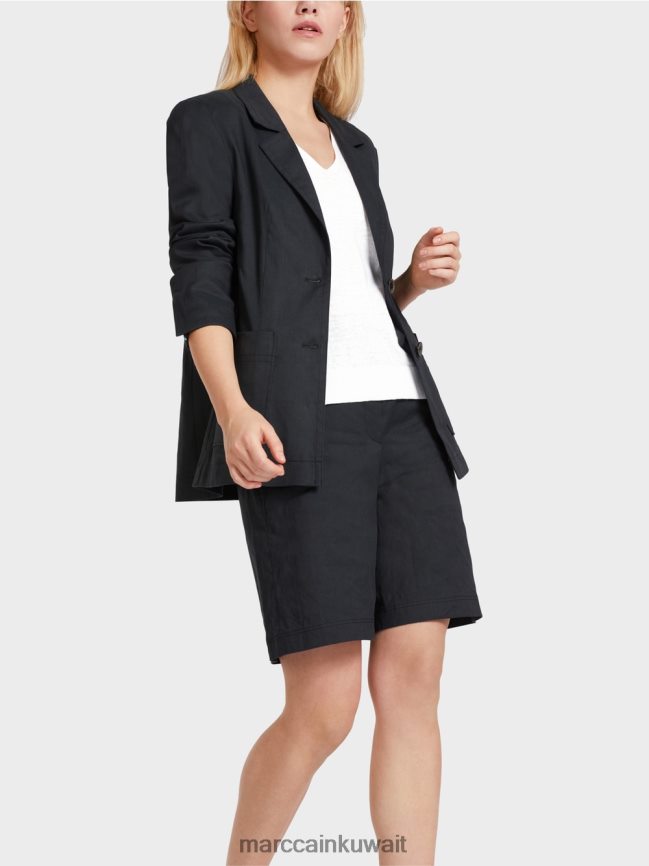 Marc Cain سترة معانقة الشكل مع الكتان LVN0D6179 ملابس منتصف الليل الأزرق