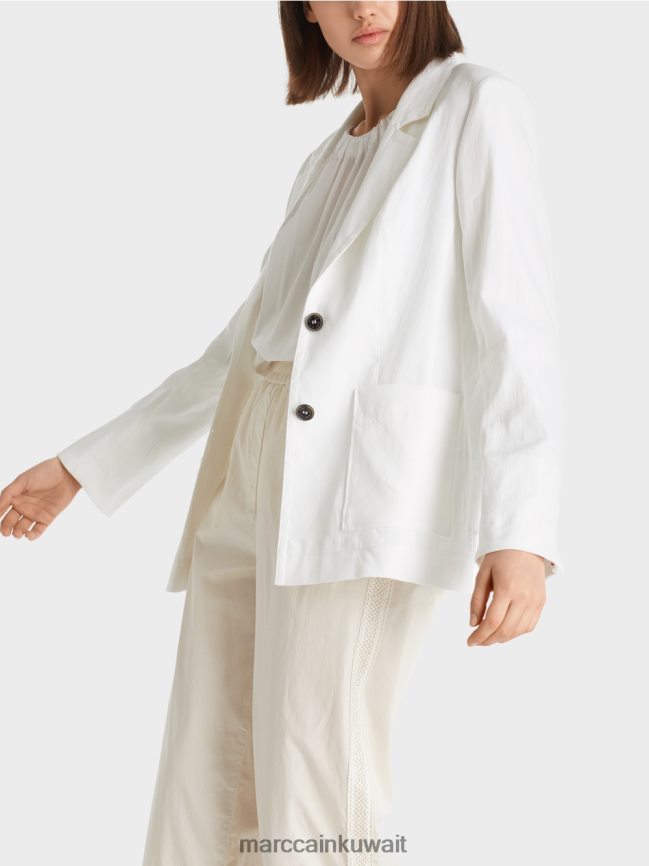 Marc Cain سترة معانقة الشكل مع الكتان LVN0D6183 ملابس أبيض