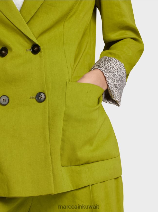 Marc Cain سترة الكتان مزدوجة الصدر LVN0D6190 ملابس زيتوني أخضر عميق