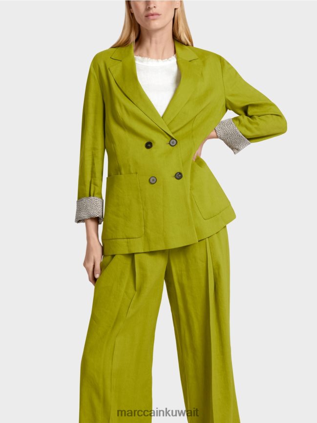 Marc Cain سترة الكتان مزدوجة الصدر LVN0D6190 ملابس زيتوني أخضر عميق