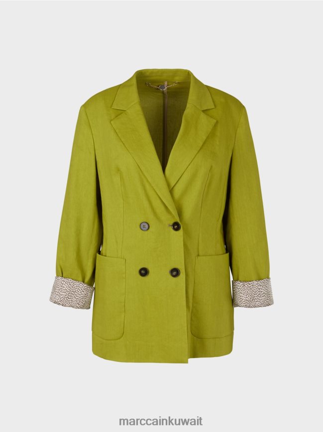 Marc Cain سترة الكتان مزدوجة الصدر LVN0D6190 ملابس زيتوني أخضر عميق