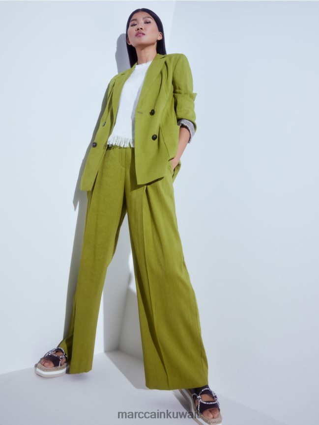 Marc Cain سترة الكتان مزدوجة الصدر LVN0D6190 ملابس زيتوني أخضر عميق