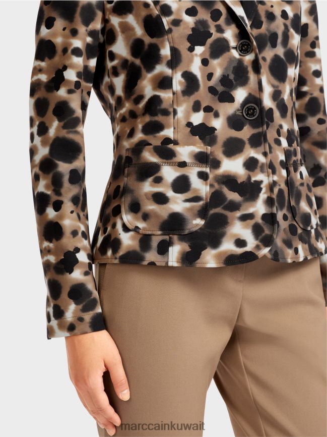 Marc Cain بليزر بتصميم الفهد LVN0D6199 ملابس قهوة خفيفة