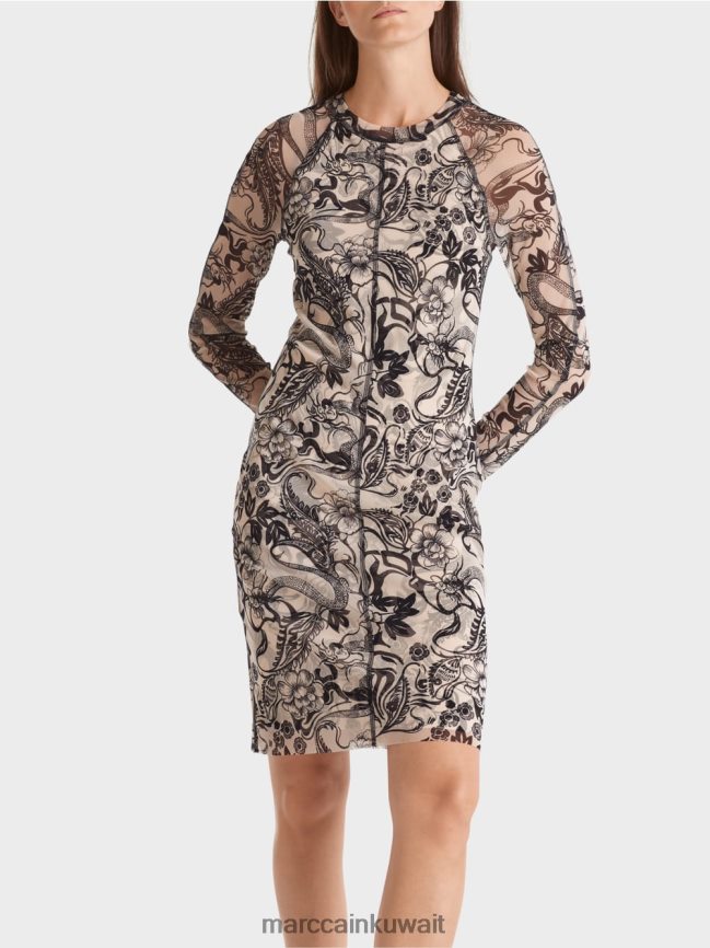 Marc Cain فستان من التول المطاطي يعانق الجسم LVN0D61 ملابس اللوز زهر