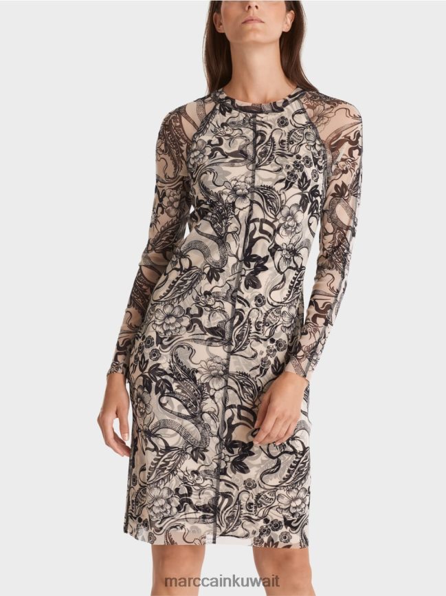 Marc Cain فستان من التول المطاطي يعانق الجسم LVN0D61 ملابس اللوز زهر