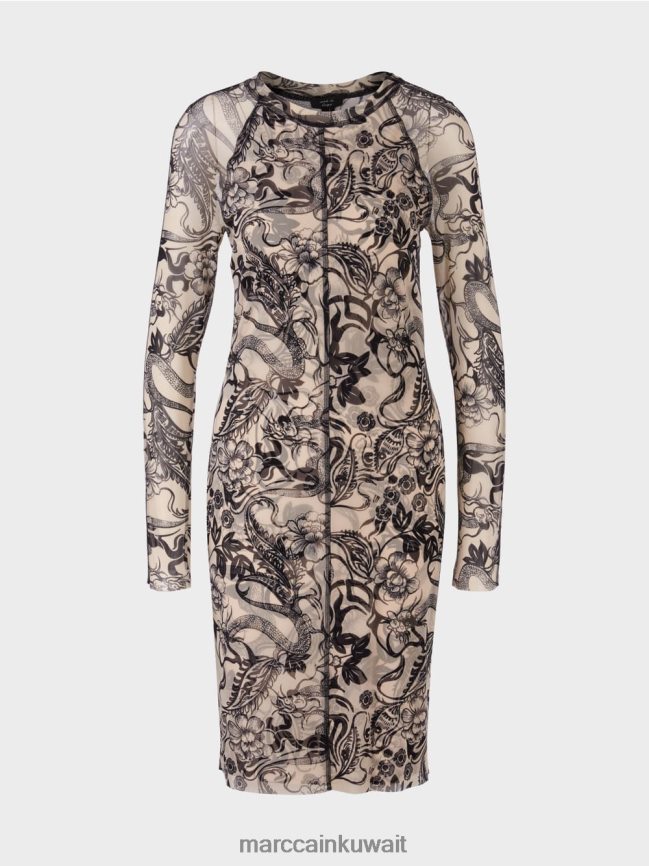 Marc Cain فستان من التول المطاطي يعانق الجسم LVN0D61 ملابس اللوز زهر