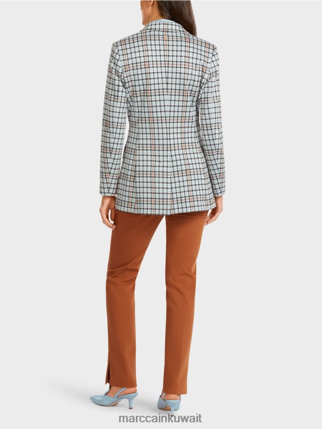 Marc Cain سترة طويلة بنمط المربعات LVN0D6208 ملابس الغلاف الجوي الأزرق