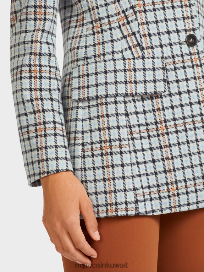 Marc Cain سترة طويلة بنمط المربعات LVN0D6208 ملابس الغلاف الجوي الأزرق