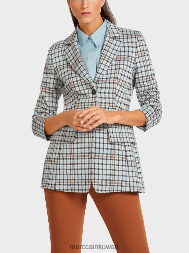 Marc Cain سترة طويلة بنمط المربعات LVN0D6208 ملابس الغلاف الجوي الأزرق