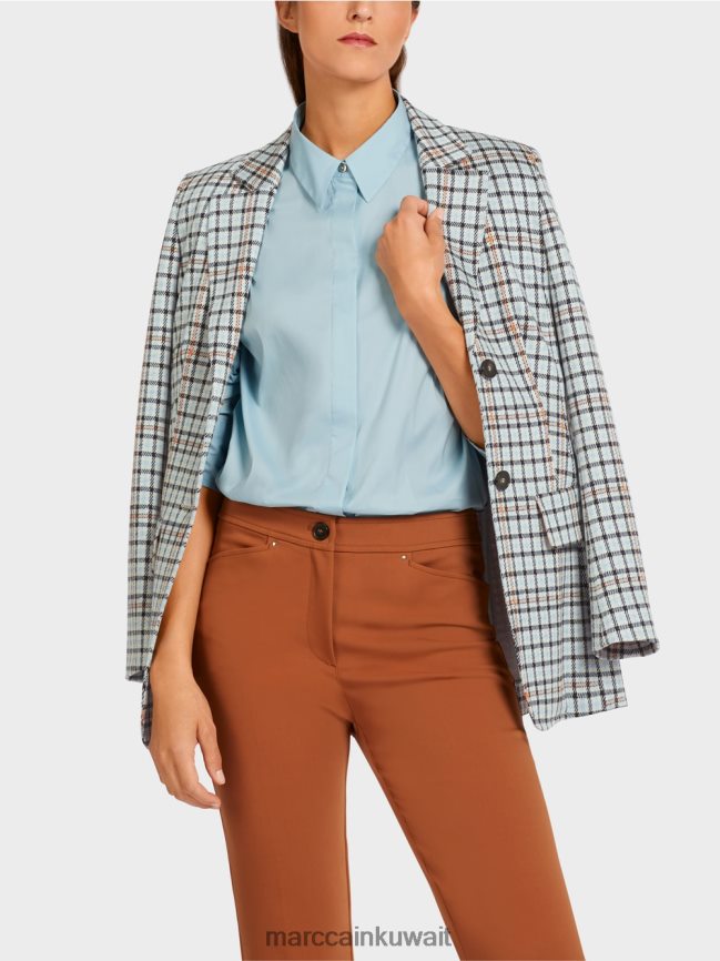 Marc Cain سترة طويلة بنمط المربعات LVN0D6208 ملابس الغلاف الجوي الأزرق