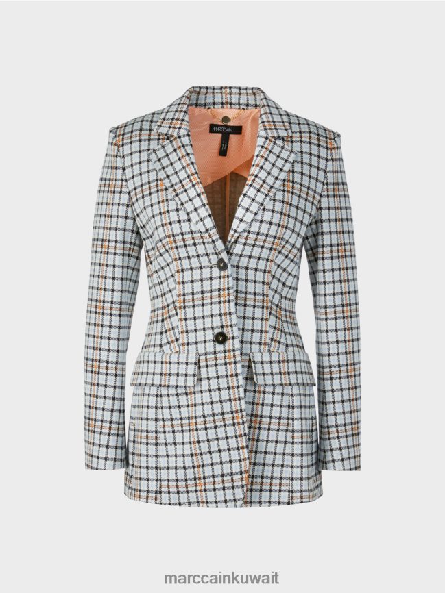 Marc Cain سترة طويلة بنمط المربعات LVN0D6208 ملابس الغلاف الجوي الأزرق